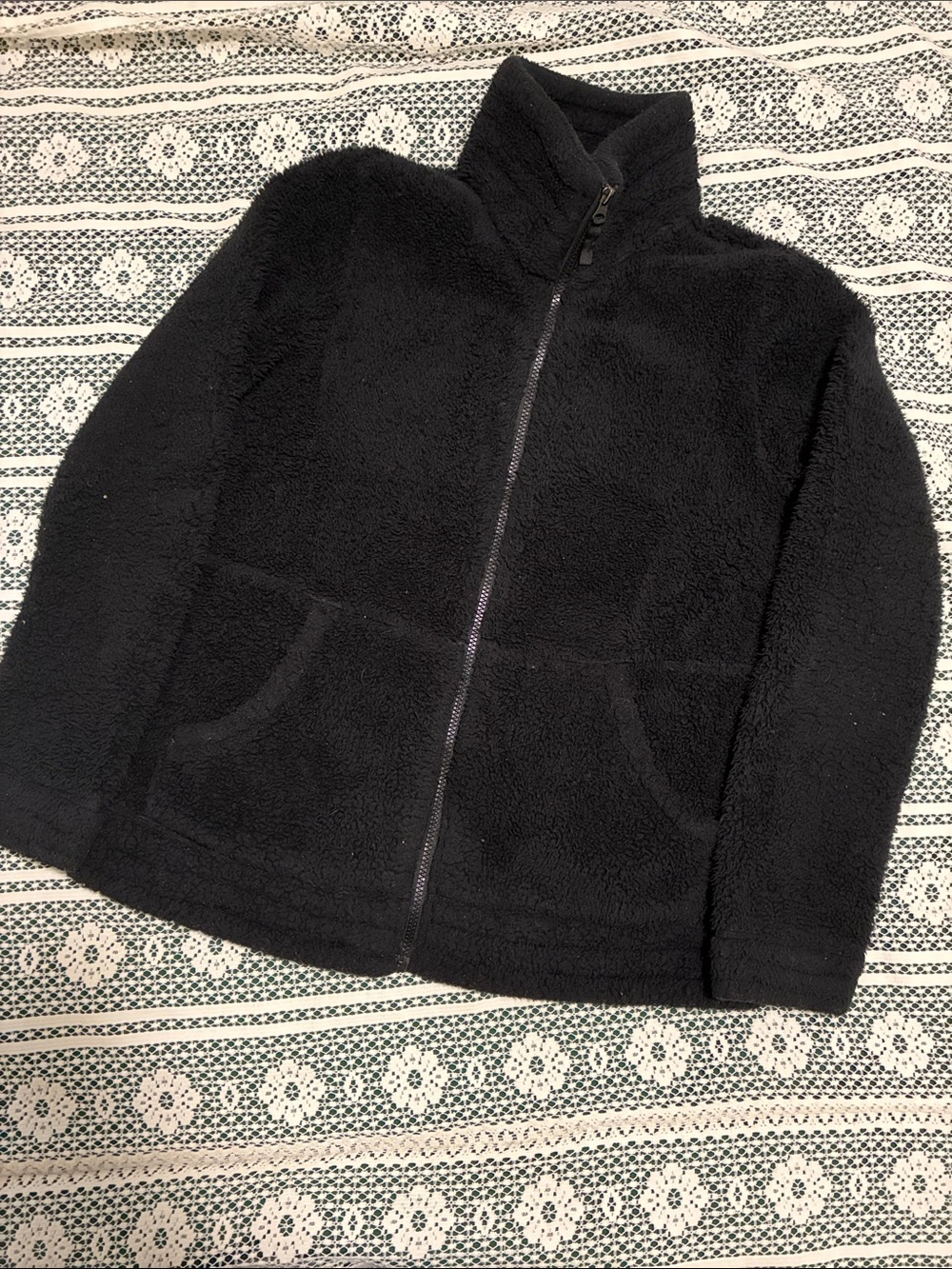 Women’s Fuzzy Black Teddy Bear Zip Up Fleeece Stoic